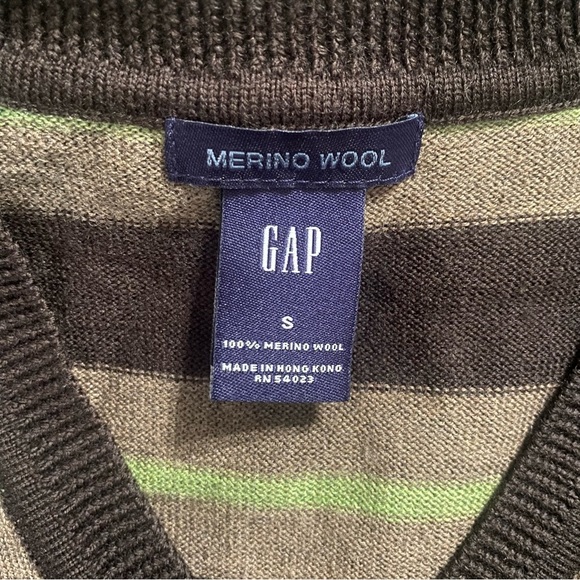 Gap Brown Green Striped Merino Wool V Neck Cardigan Sweater - Picture 4 of 4